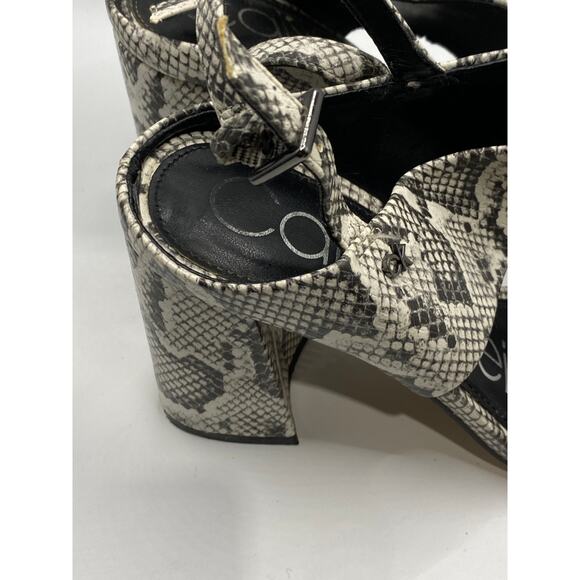 CALVIN KLEIN Women's Black-White Qeelin Snake Square-Toe Heeled Sandals SZ 6.5 - Picture 6 of 13